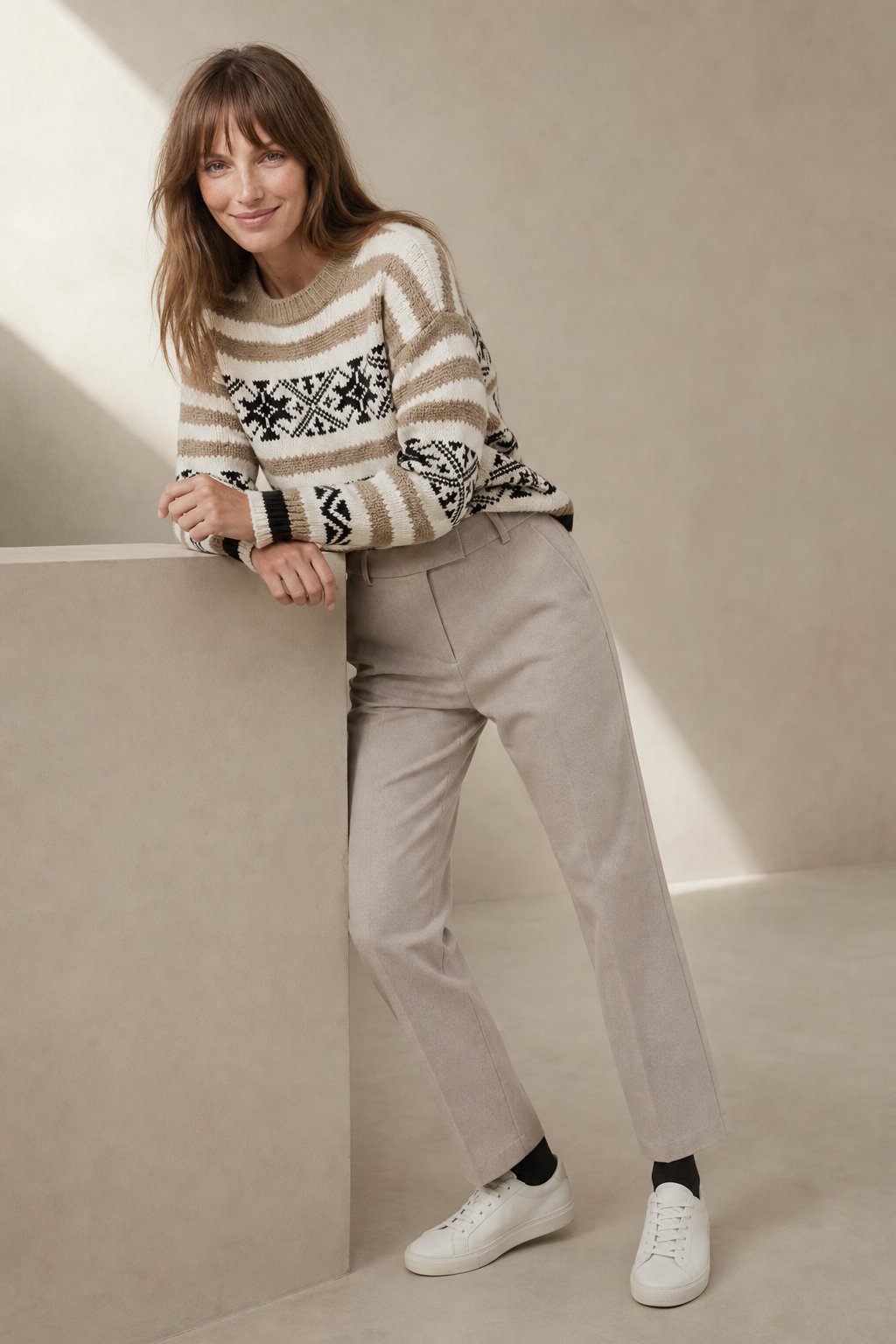 Pantalon droit femme ivoire taille haute