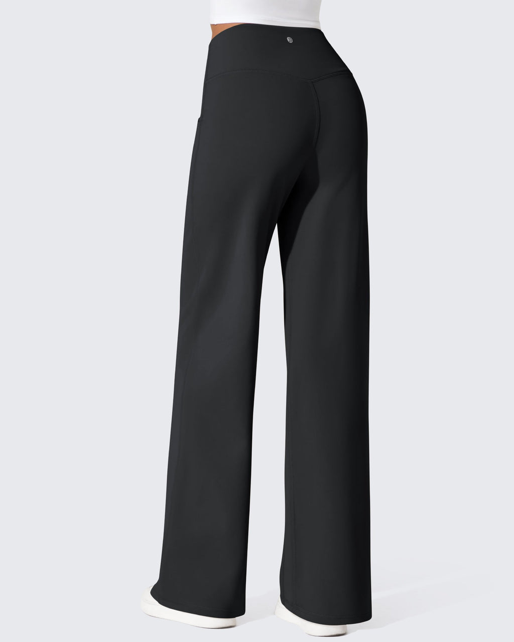 Pantalon large femme noir taille haute
