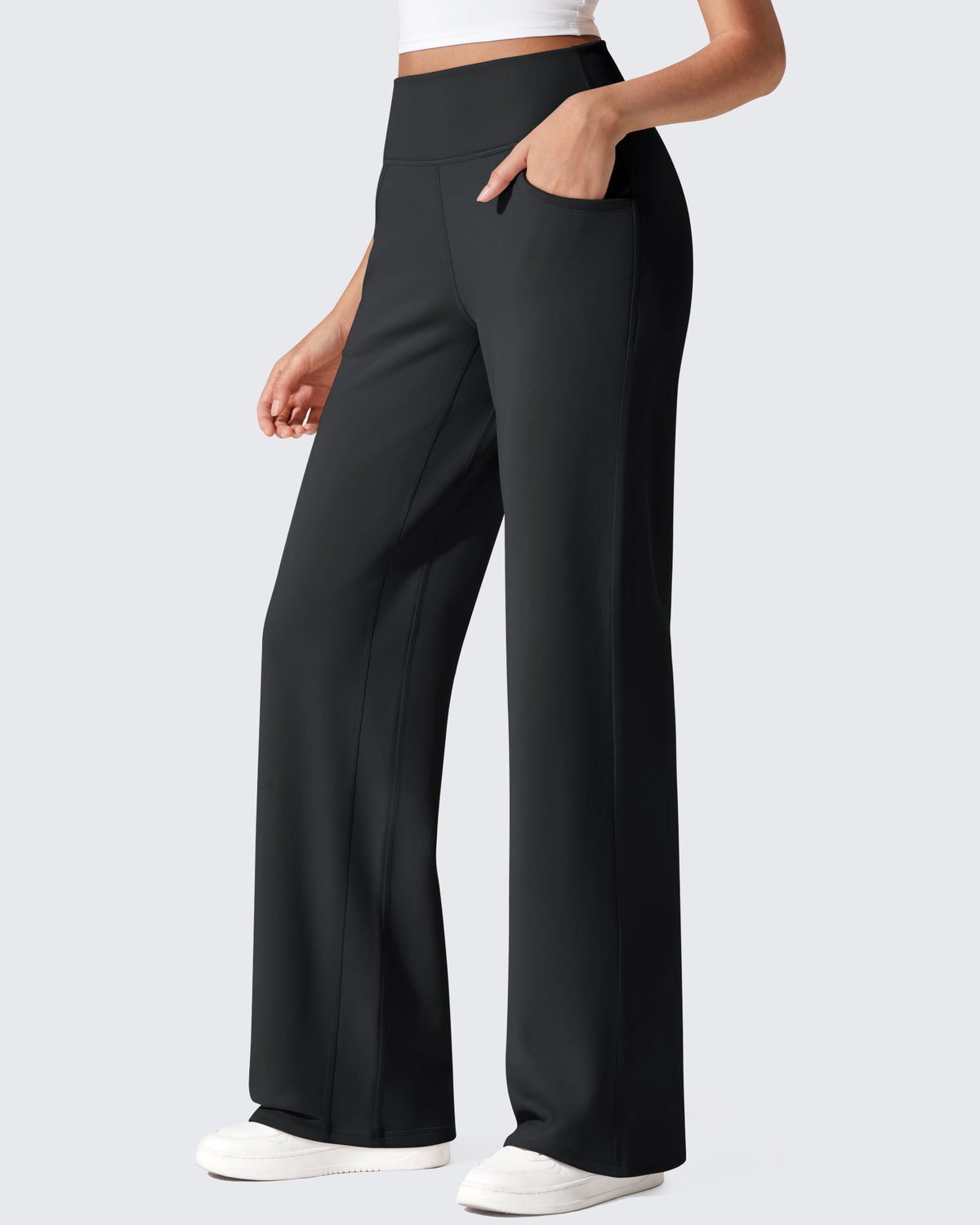 Pantalon large femme noir taille haute