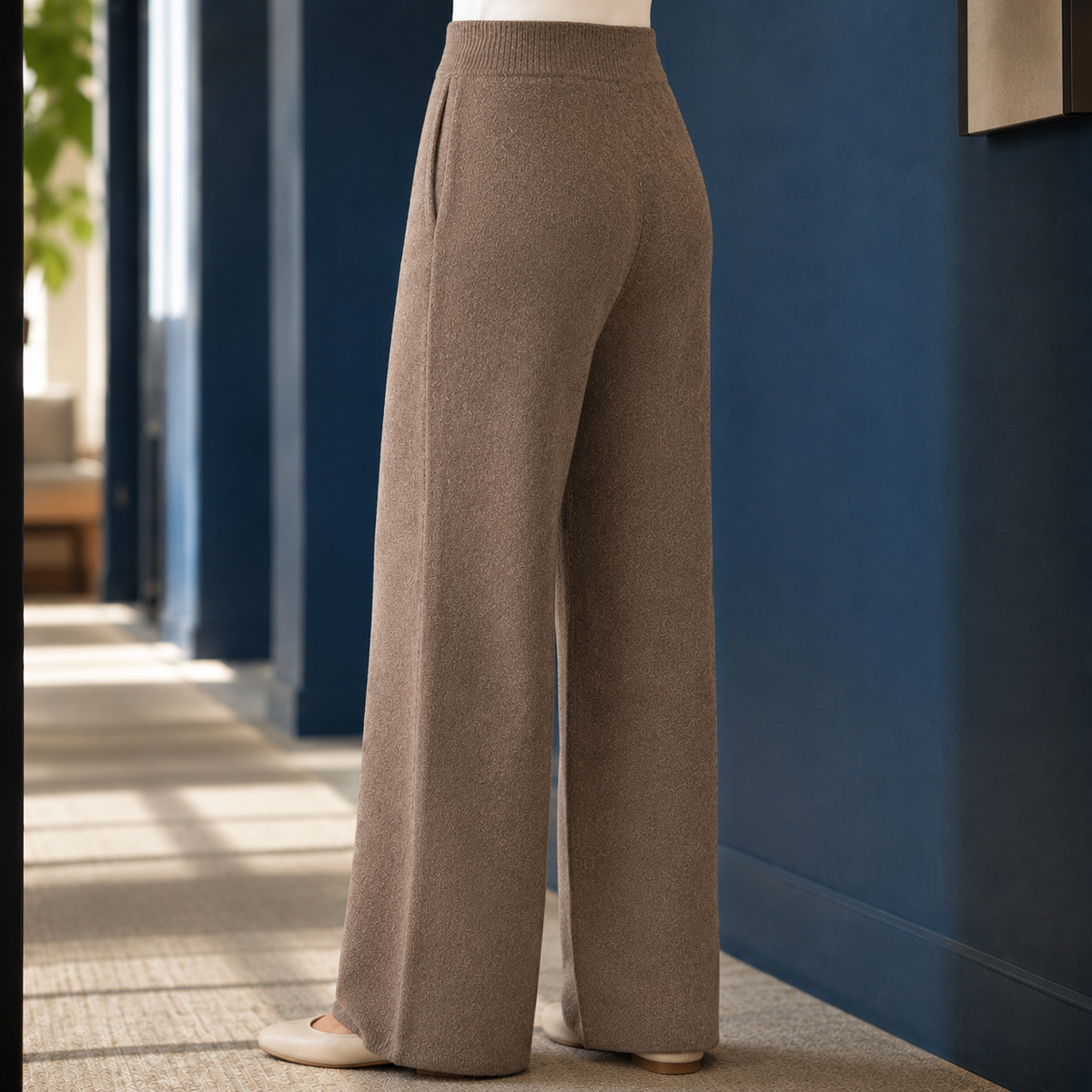 Pantalon large femme marron avec poches