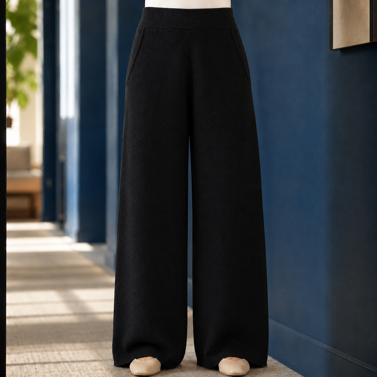 Pantalon large femme noir avec poches