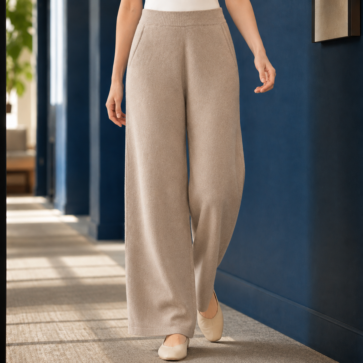 Pantalon large femme camel avec poches