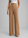 Pantalon taille haute femme camel plis devant
