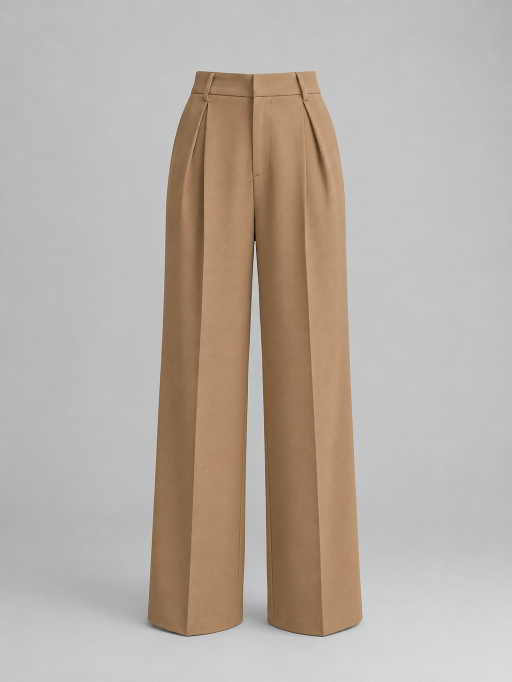 Pantalon taille haute femme camel jambe large à plat