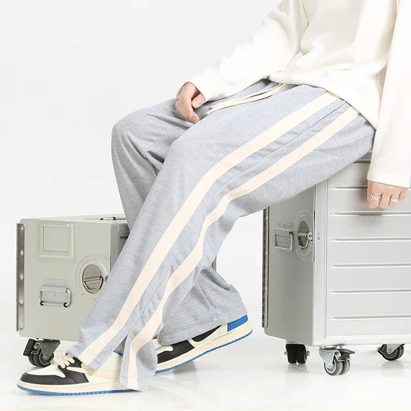 Pantalon de jogging homme gris clair à bandes latérales