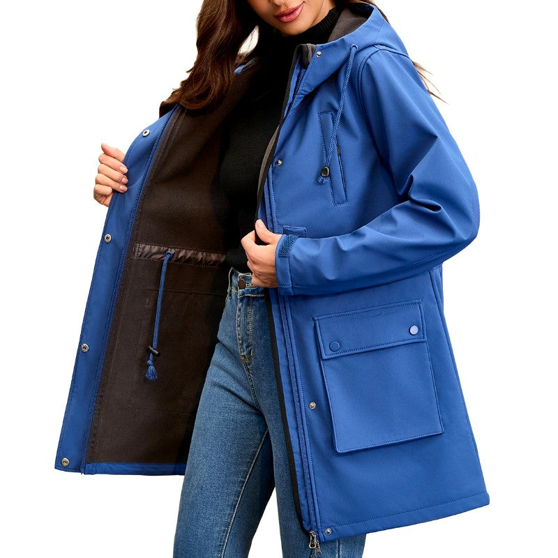 Parka femme bleue doublée à capuche