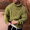 Pull col roulé homme vert olive torsadé