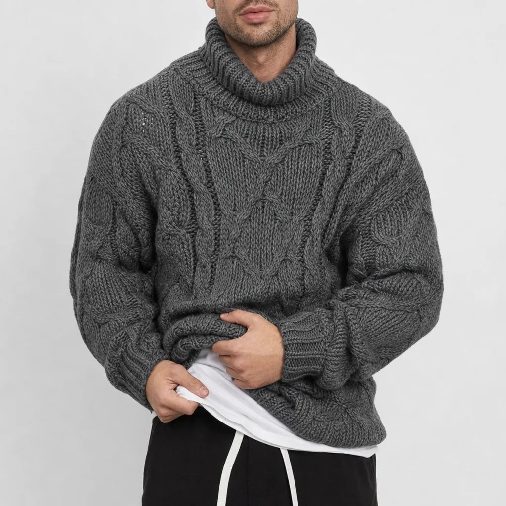 Pull col roulé homme gris torsadé