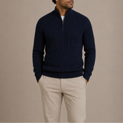 Thierry - Pull Demi-Zip Homme Torsadé Col Montant Poignets Côtelés