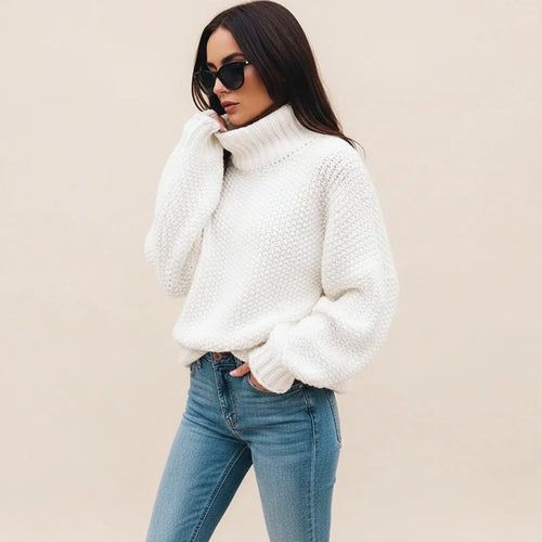 Pull femme blanc oversize à col roulé