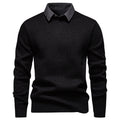 Pull homme noir à col chemise contrasté