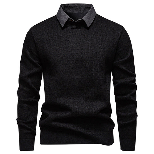 Pull homme noir à col chemise contrasté