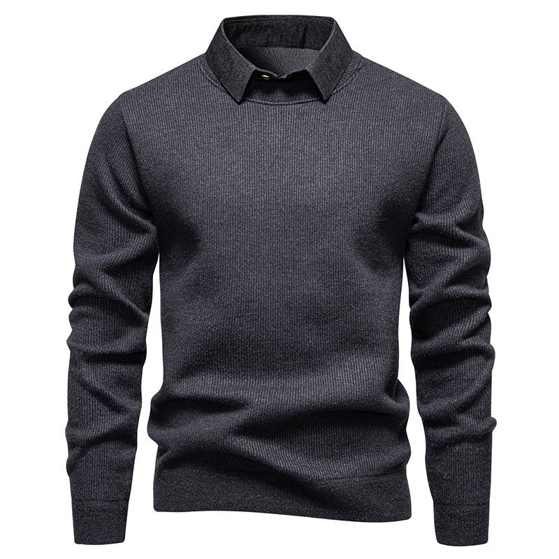 Pull homme gris anthracite à col chemise contrasté