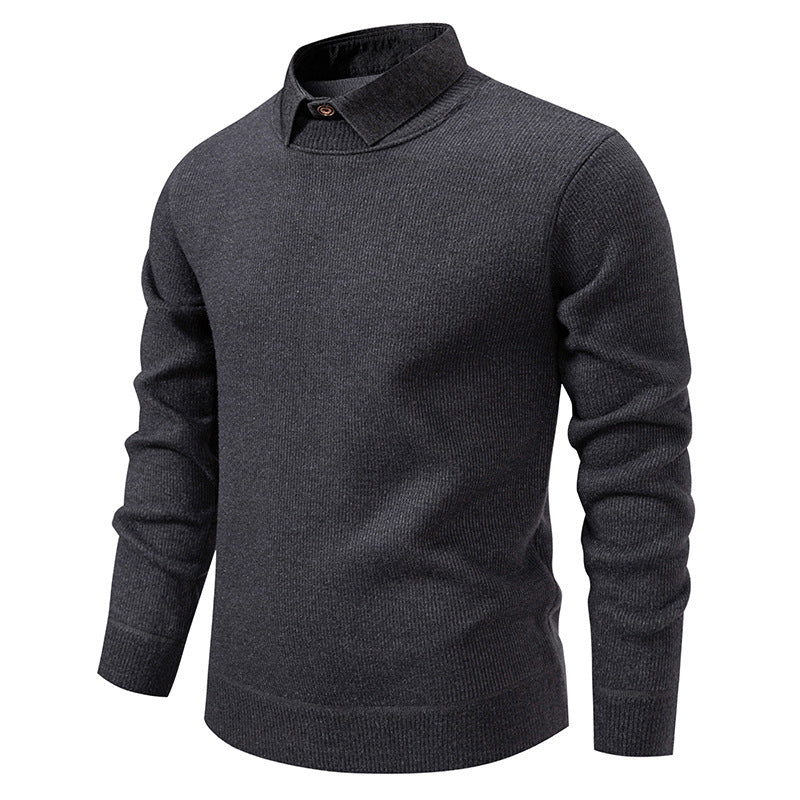 Pull homme gris anthracite à col chemise contrasté