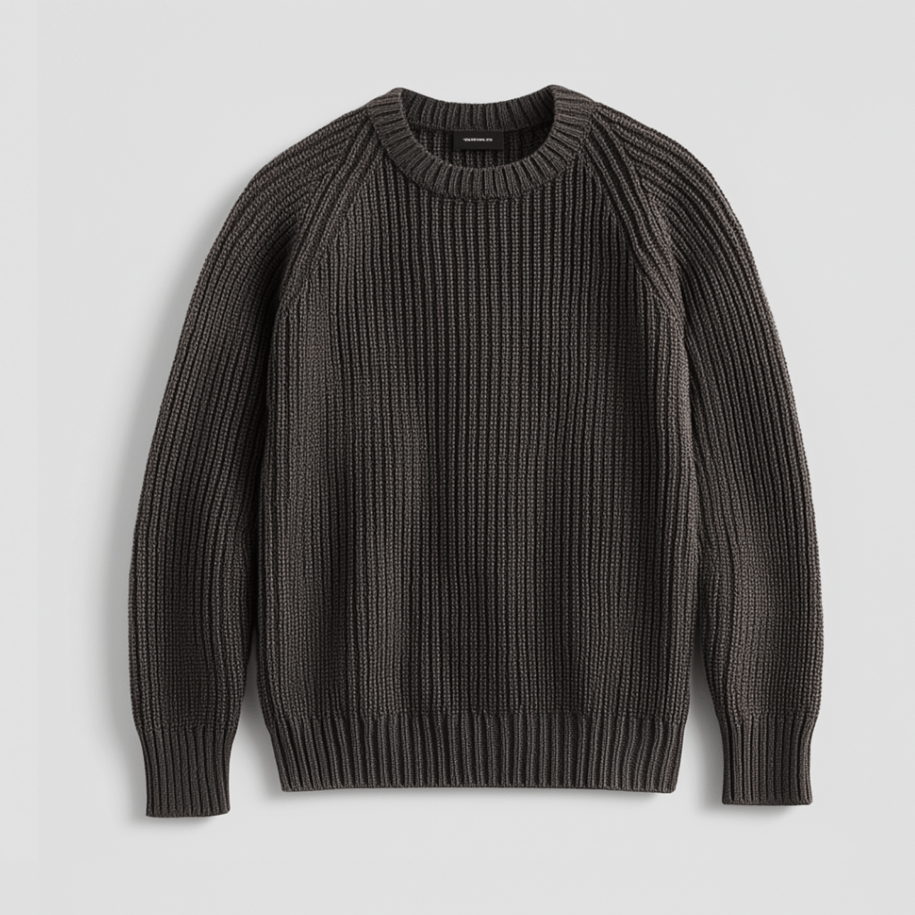 Pull homme gris anthracite à col rond côtelé