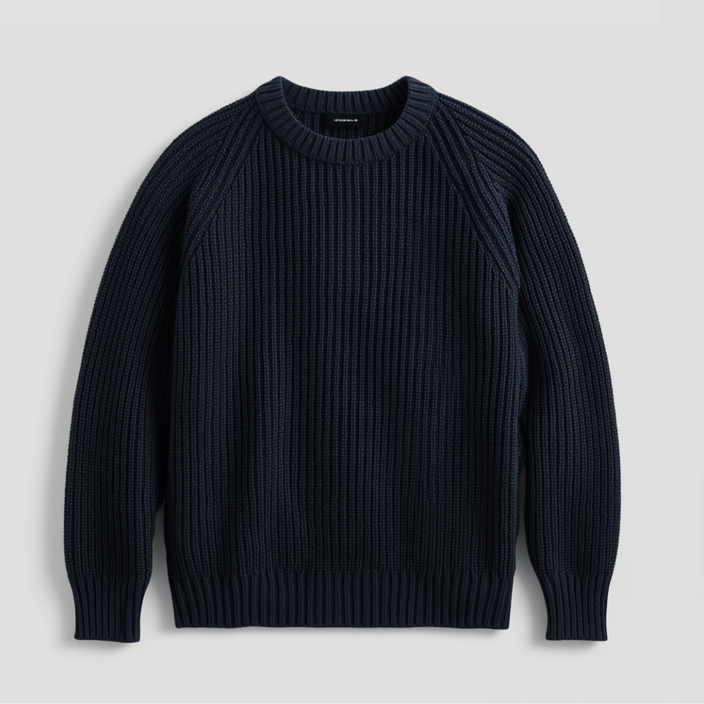 Pull homme bleu marine à col rond côtelé