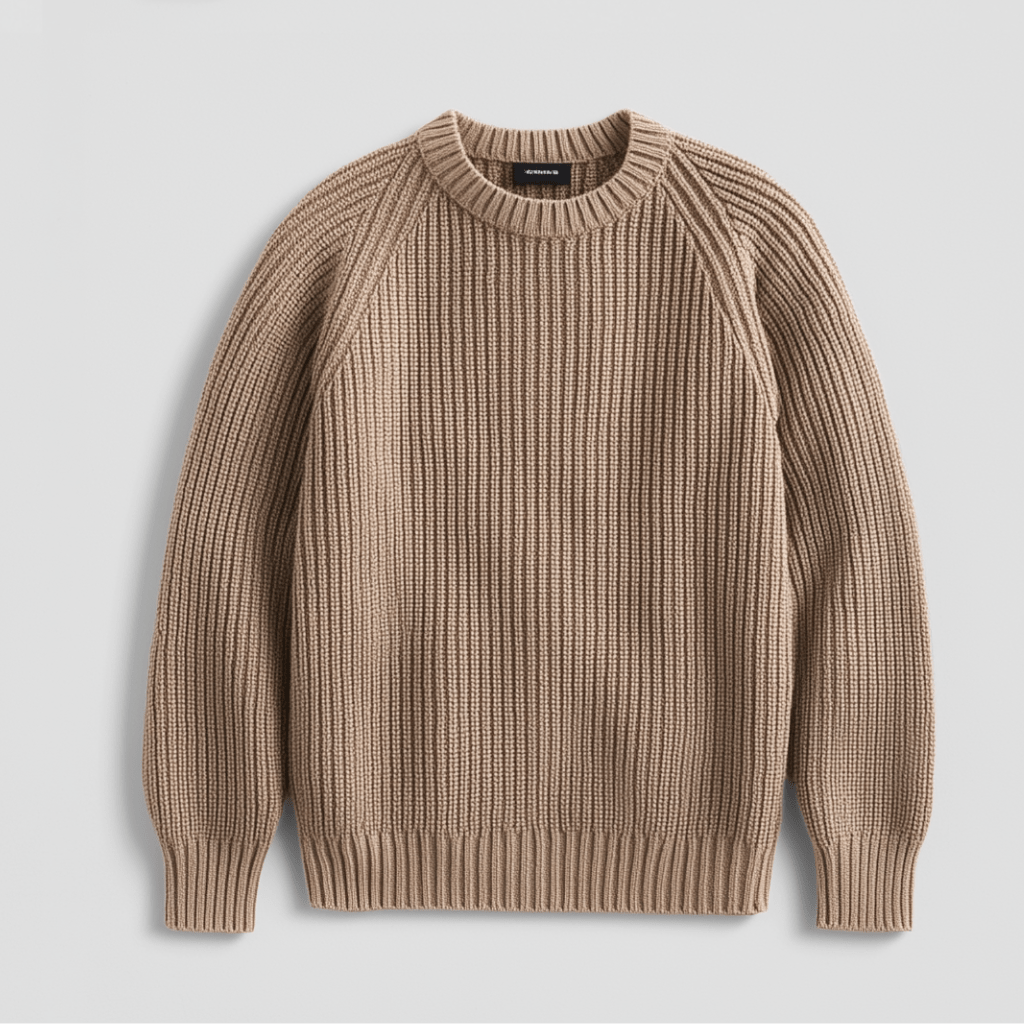 Pull homme taupe à col rond côtelé