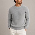 Pull homme gris maille côtelée col rond