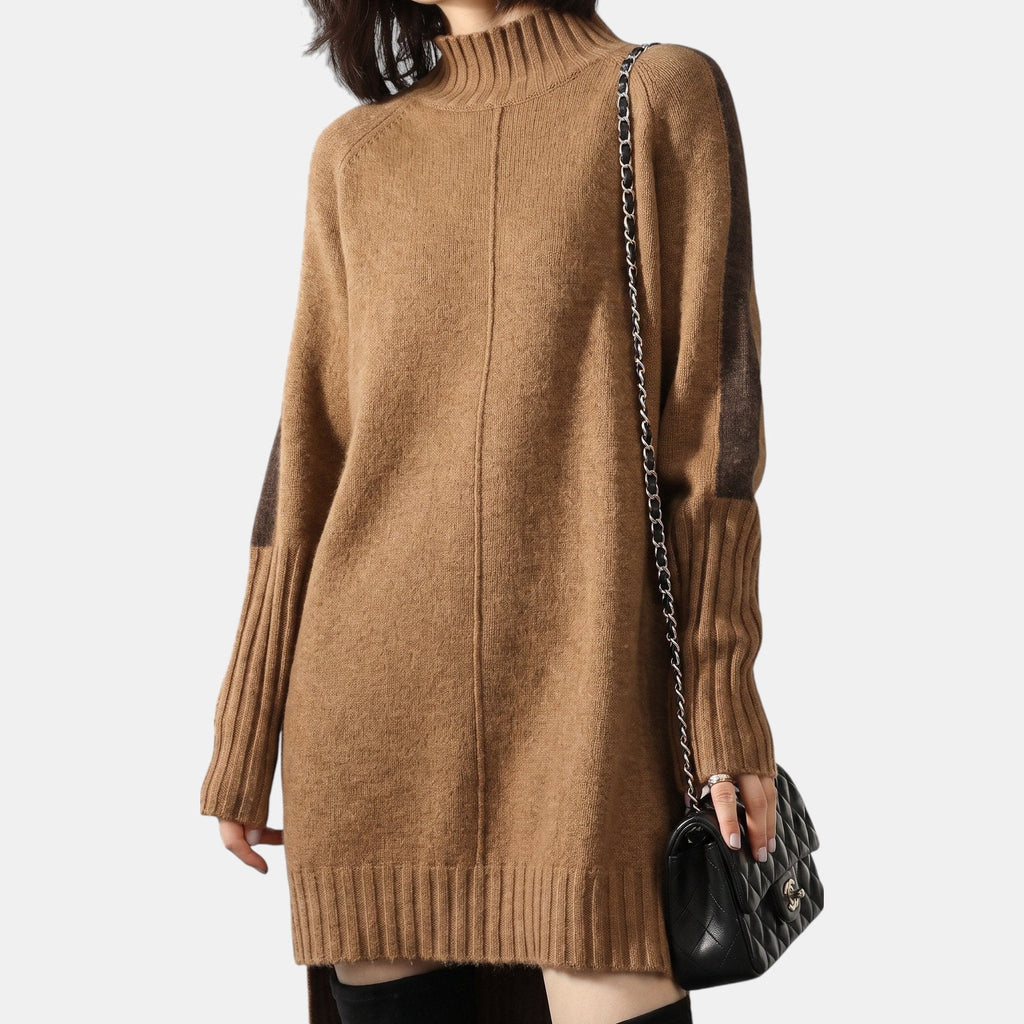 Robe pull femme camel à col montant