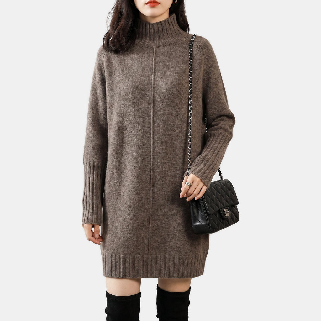 Robe pull femme grise à col montant