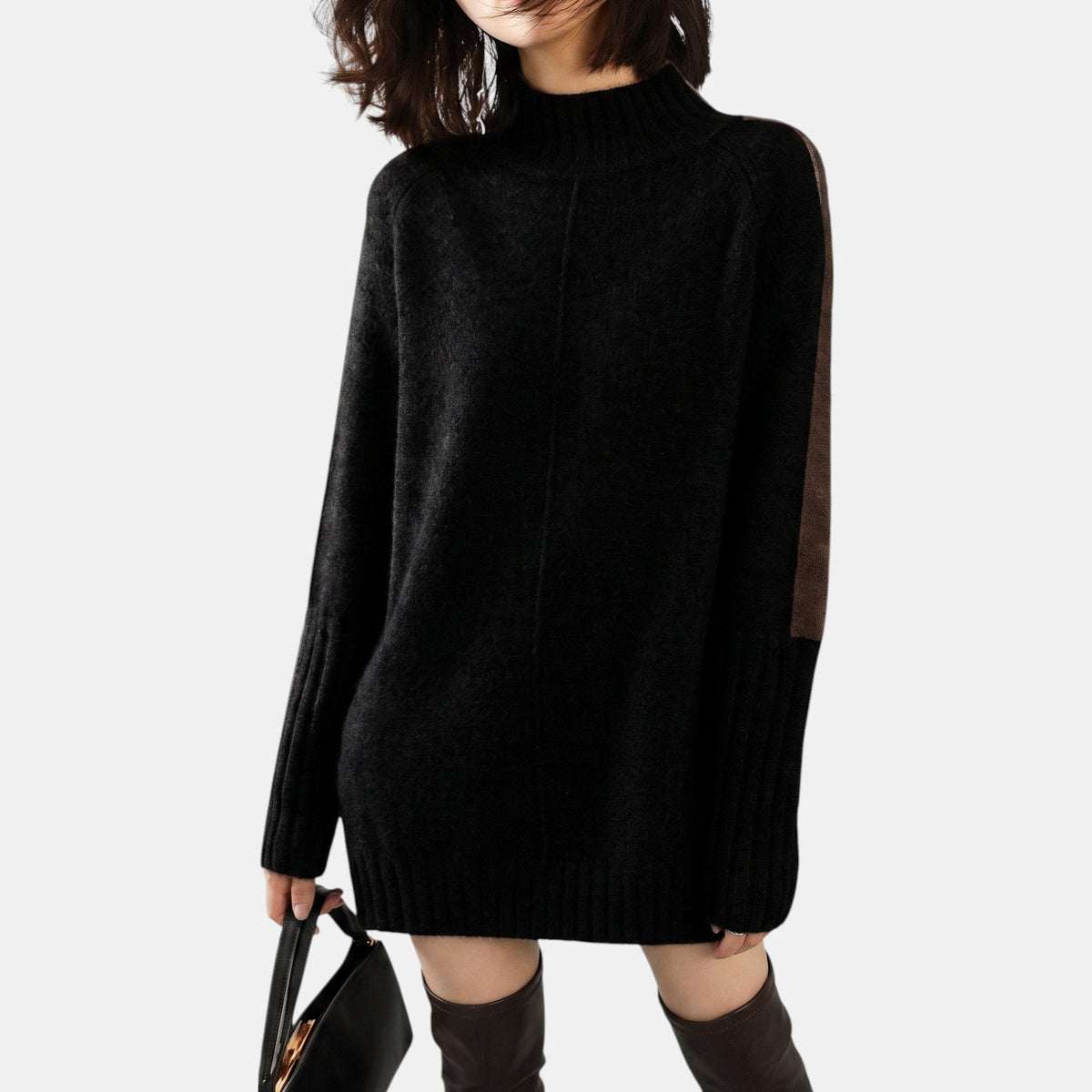 Robe pull femme noire à col montant