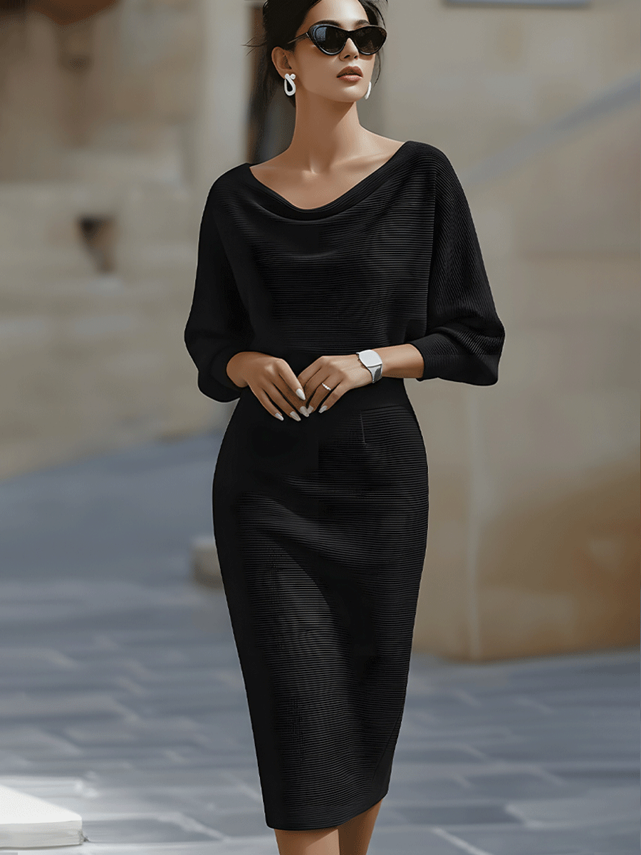 Robe pull femme noire à col bénitier