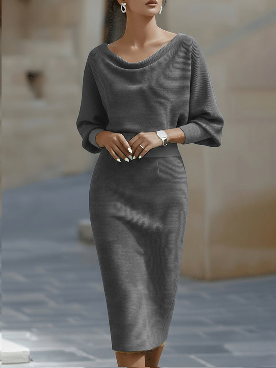 Robe pull femme grise à col bénitier