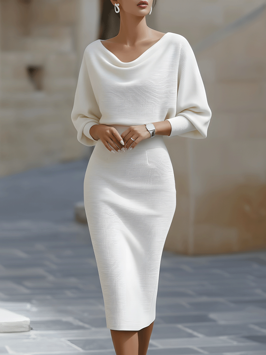 Robe pull femme blanche à col bénitier