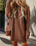 Robe pull femme marron oversize col rond