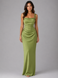 Robe de fête femme vert olive à col carré