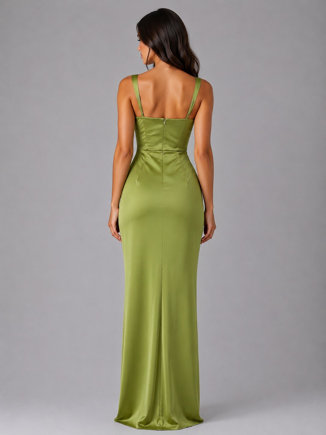 Robe de fête femme vert olive vue de dos