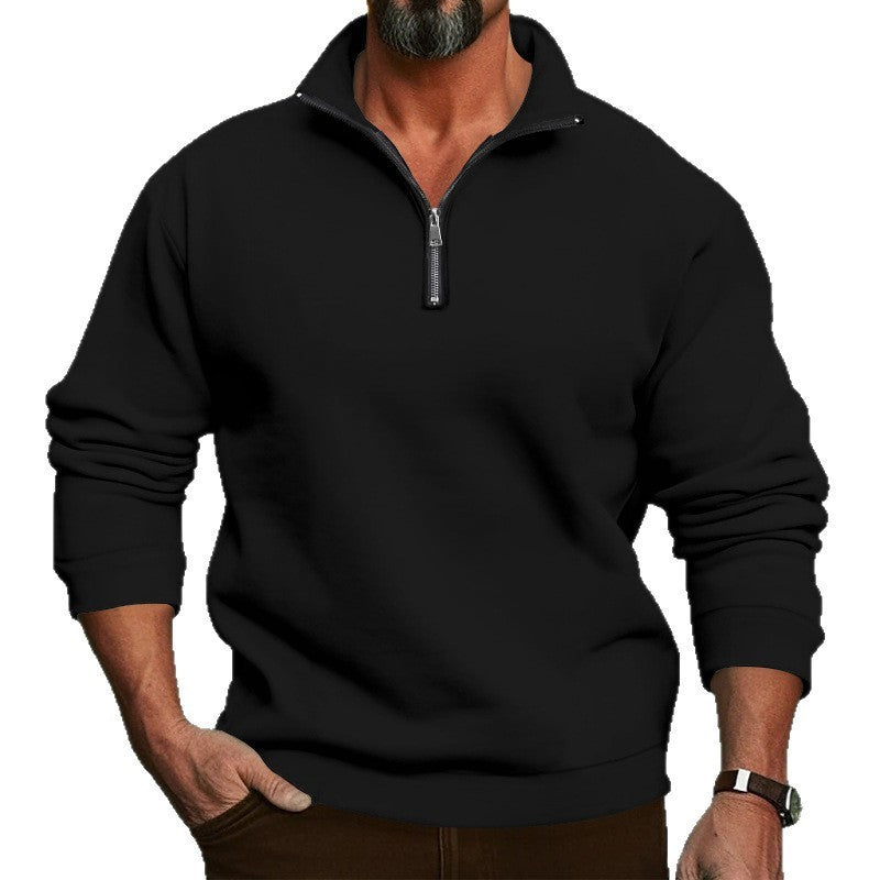 Sweat demi-zip homme noir à col montant