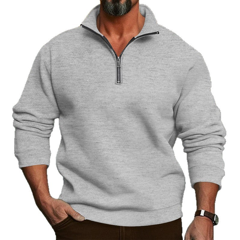 Sweat demi-zip homme gris clair à col montant