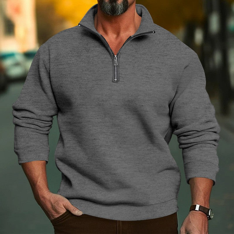 Sweat demi-zip homme gris anthracite à col montant