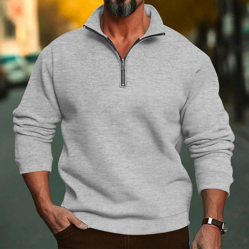 Sweat demi-zip homme gris clair à col montant