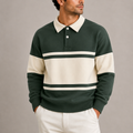 Sweat polo homme vert foncé à bandes contrastées