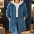 Veste femme bleue à capuche zippée mi-longue