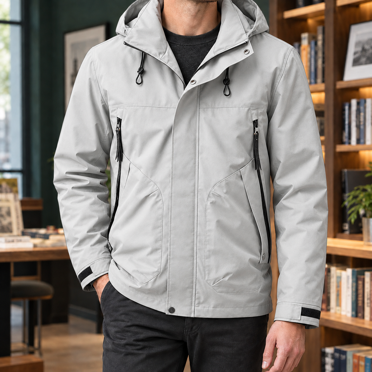 Veste homme gris clair à capuche