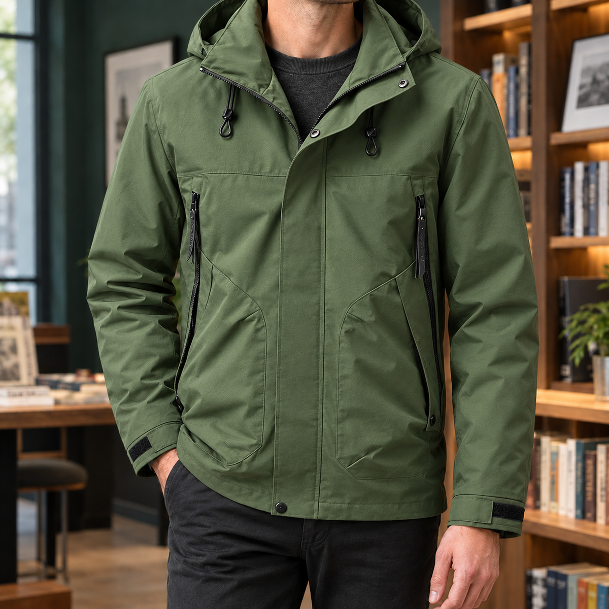 Veste homme vert kaki à capuche