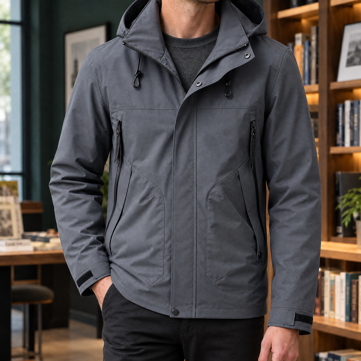 Veste homme gris anthracite à capuche